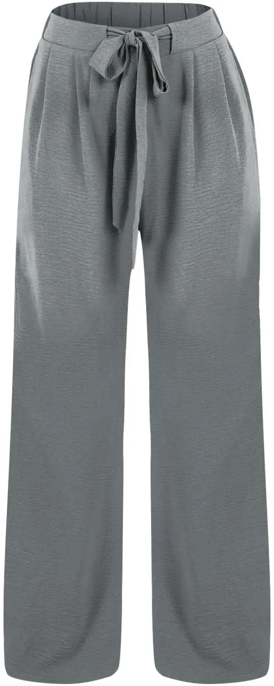 Cotton Linen Pants for Womens High Waist Drawstring Wide Leg Trousers Flowy Lightweight Loose Fit Travel Palazzo Pant