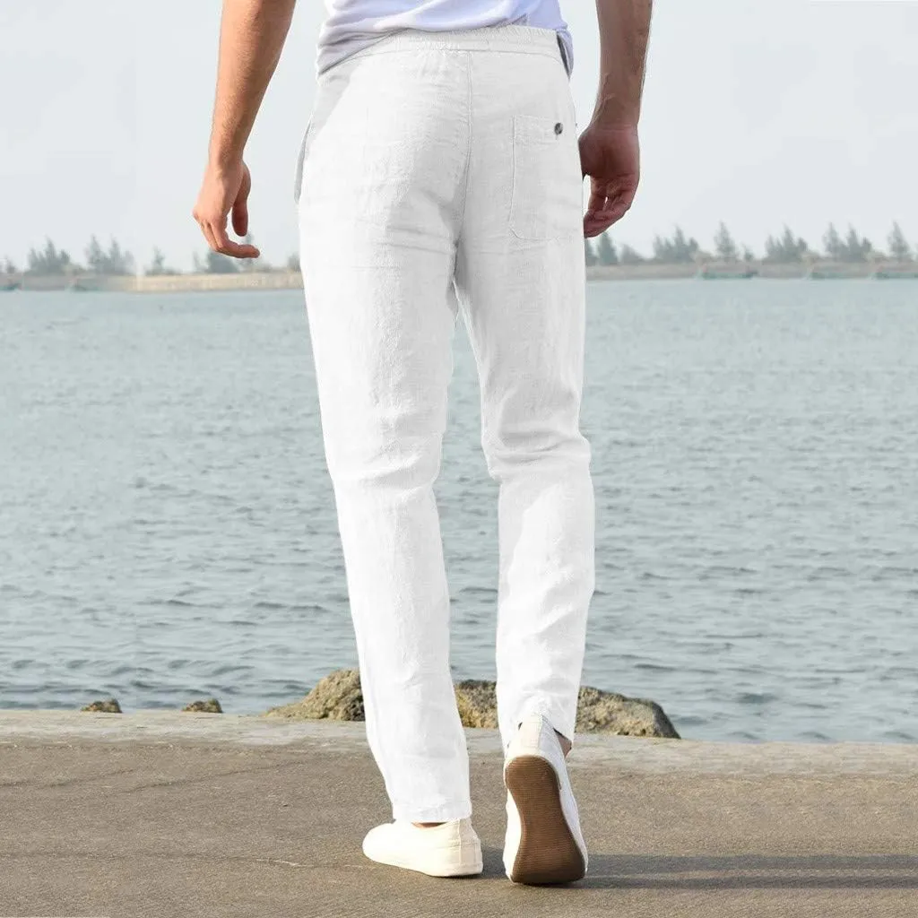 Cotton Men's Casual Pants Lightweight Elastic Drawstring Breathable Relaxed Straight Daily Travel Summer Trousers