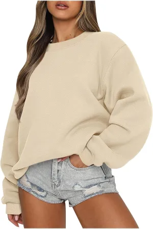 Crewneck Sweatshirts Women Long Sleeve Fleece Pullover Tops Cute Hoodies For Teen Girls Sweaters Solid Fall Outfits
