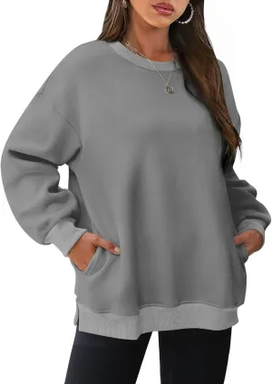 Crewneck Sweatshirts Womens Fall Fashion 2024 Long Sleeve Tops Pullover Casual Cute Loose Winter Clothes with Pocket