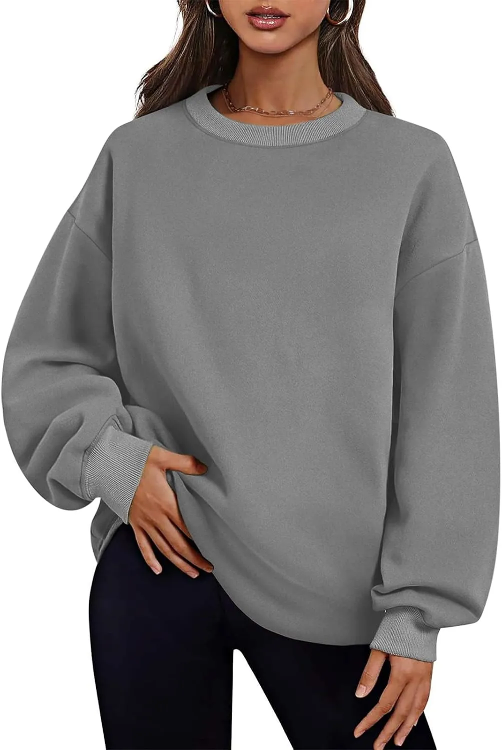 Crewneck Sweatshirts Womens Fall Fashion 2024 Long Sleeve Tops Pullover Casual Cute Loose Winter Clothes with Pocket