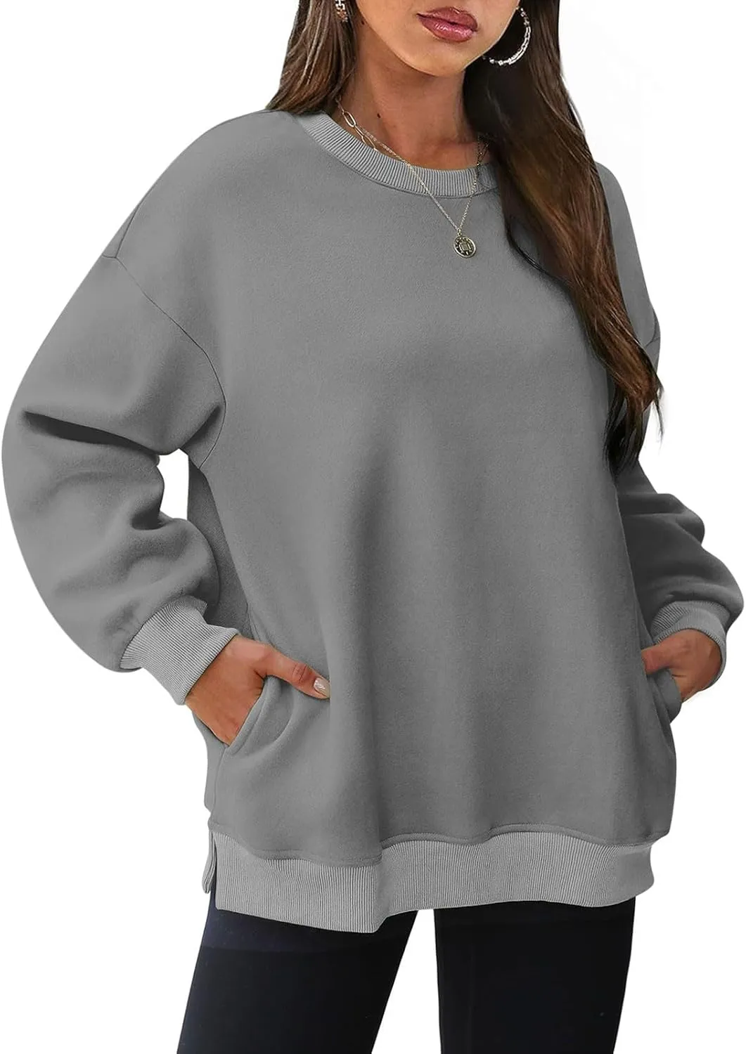 Crewneck Sweatshirts Womens Fall Fashion 2024 Long Sleeve Tops Pullover Casual Cute Loose Winter Clothes with Pocket
