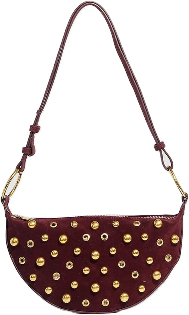 Cute Purse Suede Studded Mini Purses Going Out Y2K Leather Shoulder Bag Everyday Vintage Handbag Aesthetic