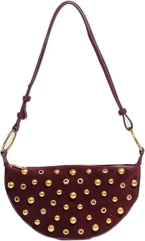 Cute Purse Suede Studded Mini Purses Going Out Y2K Leather Shoulder Bag Everyday Vintage Handbag Aesthetic