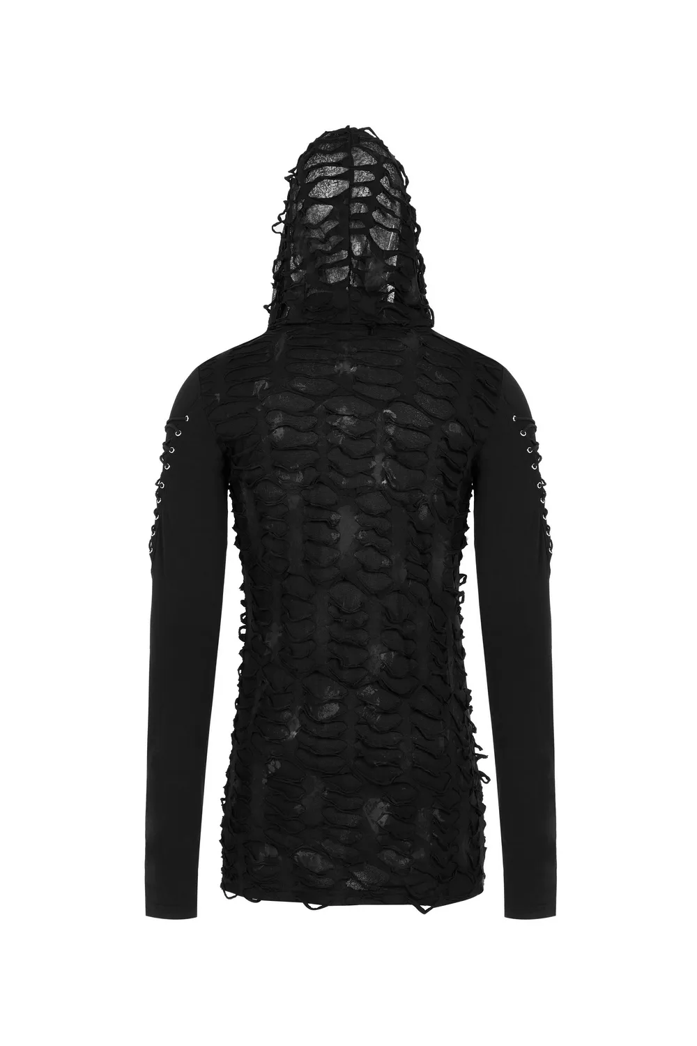 Dark Mysterious Long Sleeves Ripped Hoodie With Lace Up