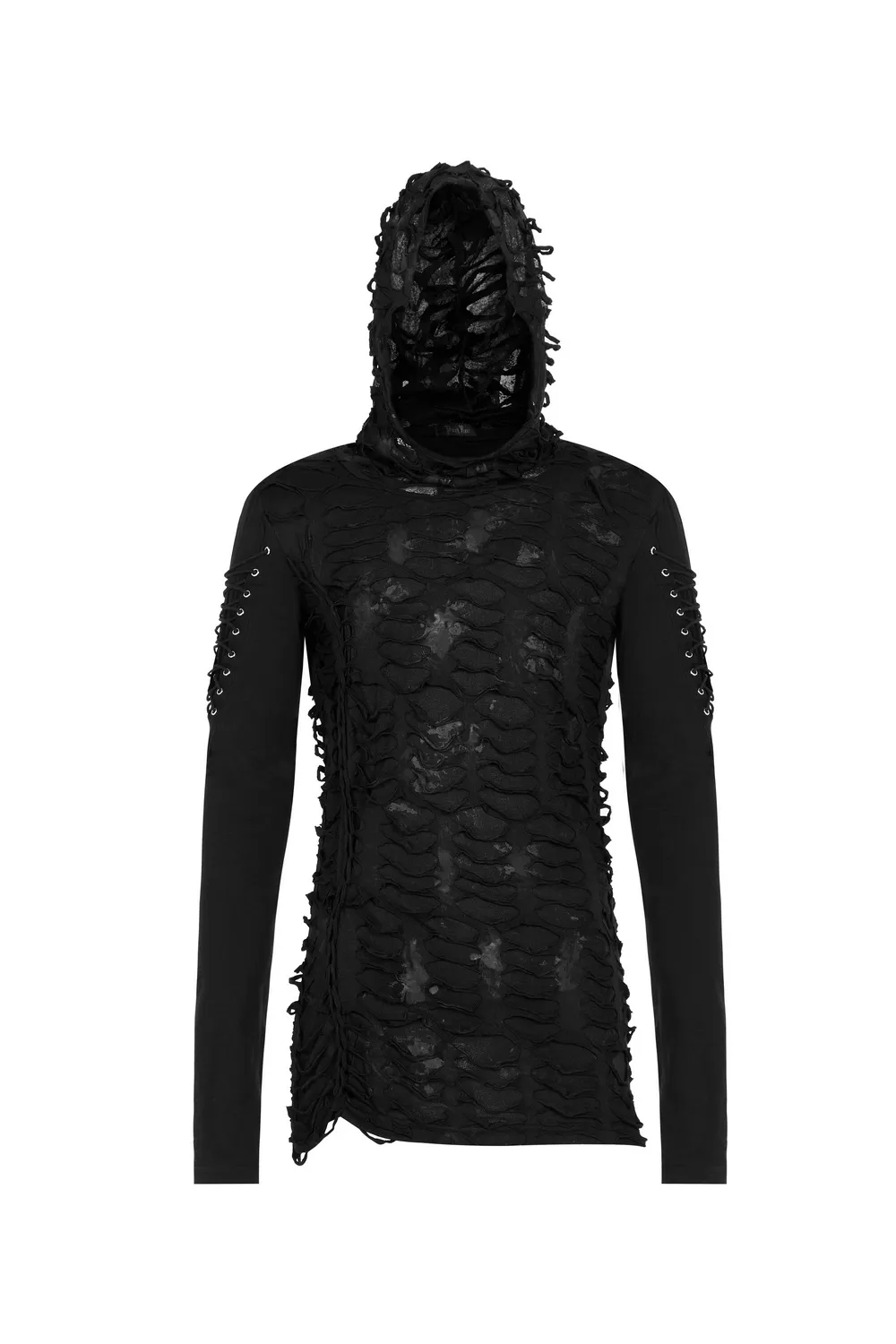 Dark Mysterious Long Sleeves Ripped Hoodie With Lace Up