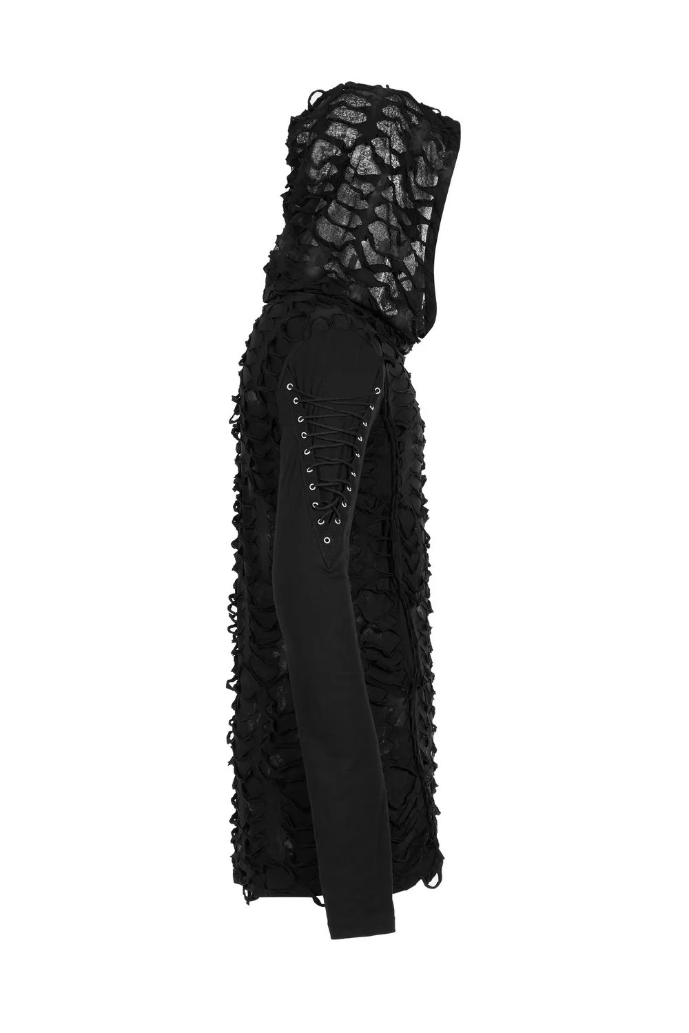 Dark Mysterious Long Sleeves Ripped Hoodie With Lace Up