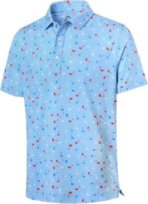 DEOLAX Mens Golf Shirt Moisture Wicking Dry Fit Performance Mens Polo Shirts Short Sleeve Fashion Print Golf Shirts for Men