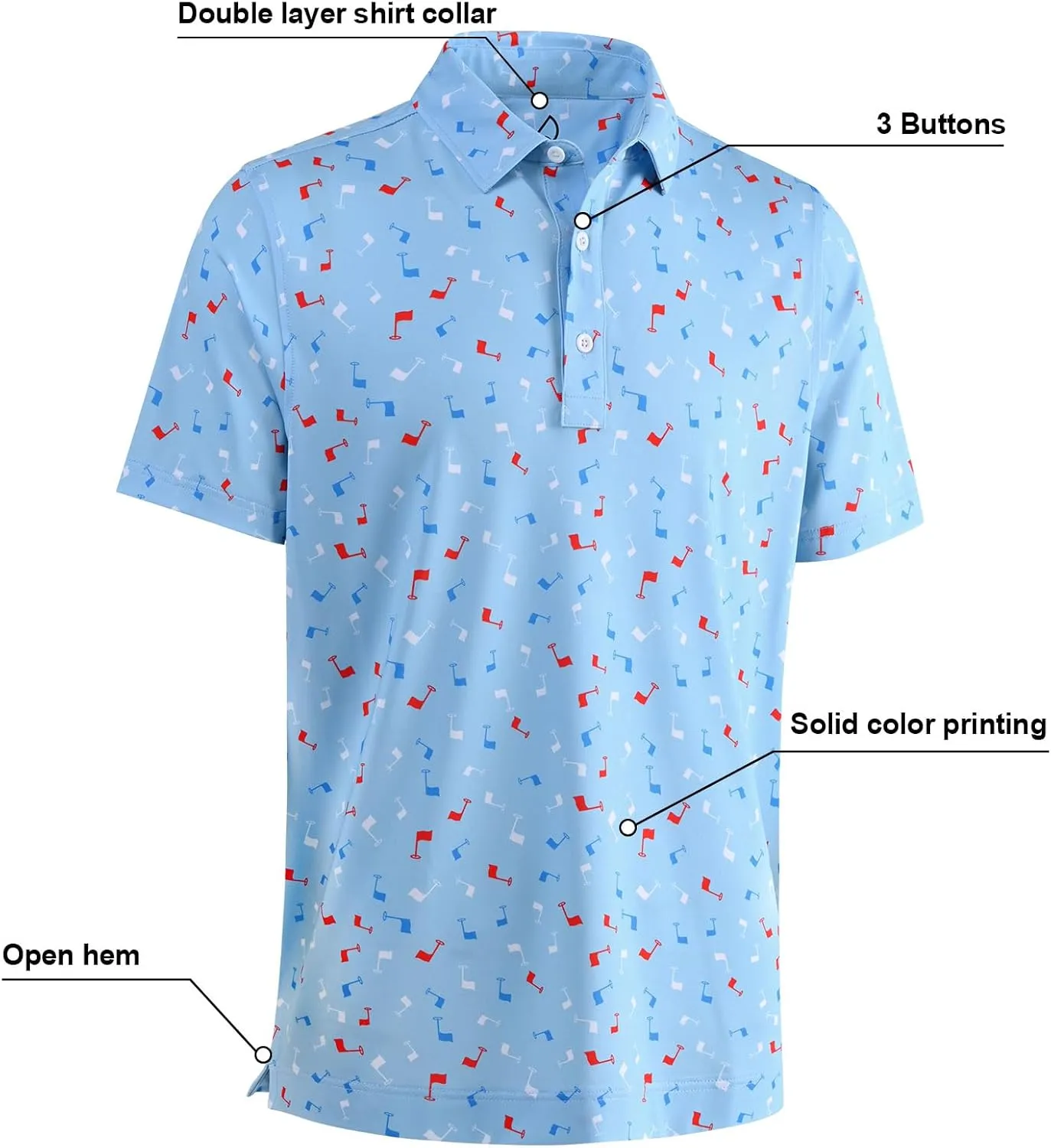 DEOLAX Mens Golf Shirt Moisture Wicking Dry Fit Performance Mens Polo Shirts Short Sleeve Fashion Print Golf Shirts for Men