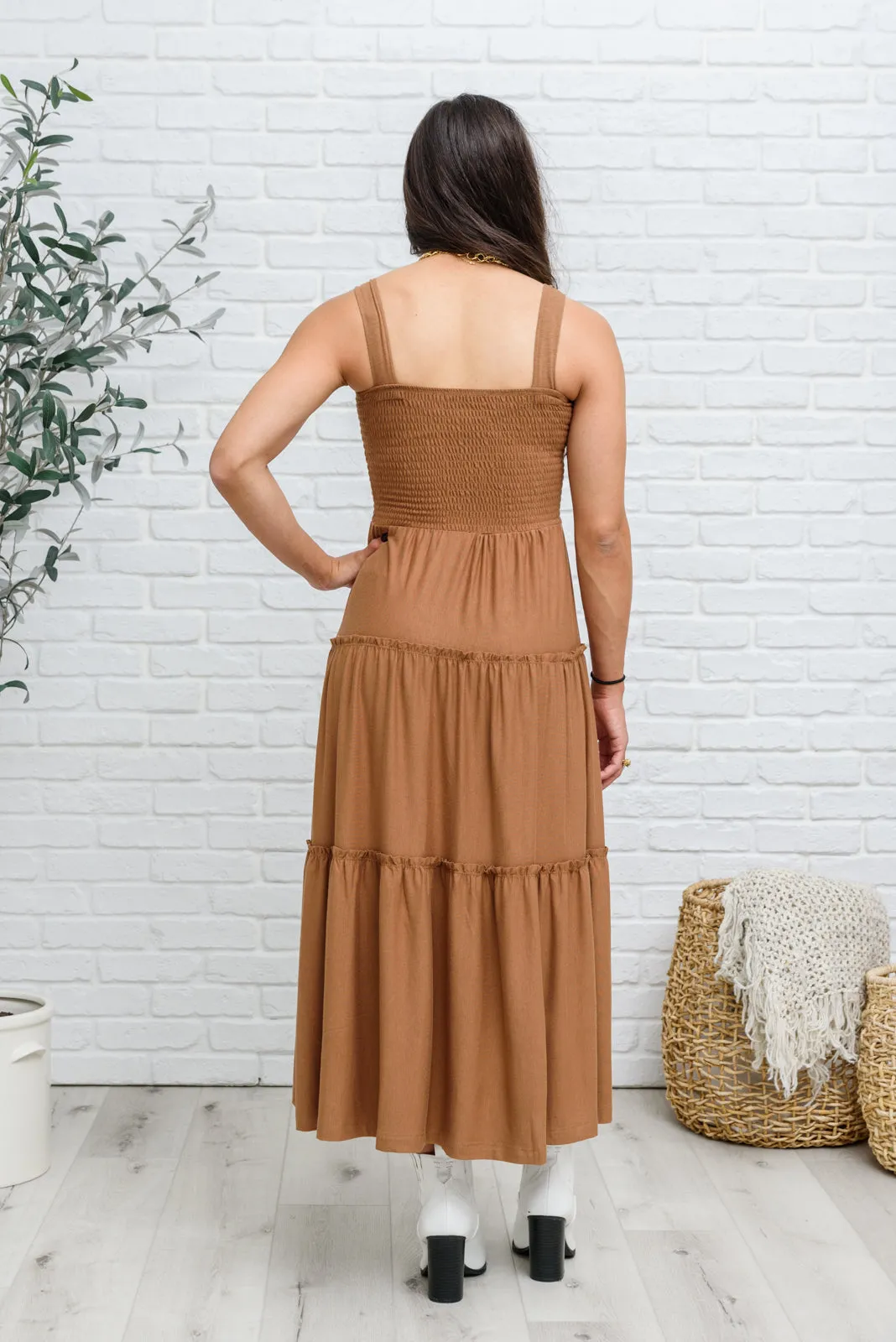 Devon Tiered Midi Dress in Camel