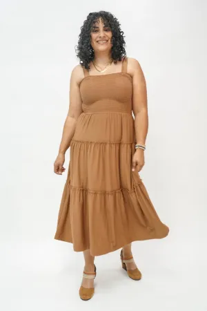 Devon Tiered Midi Dress in Camel