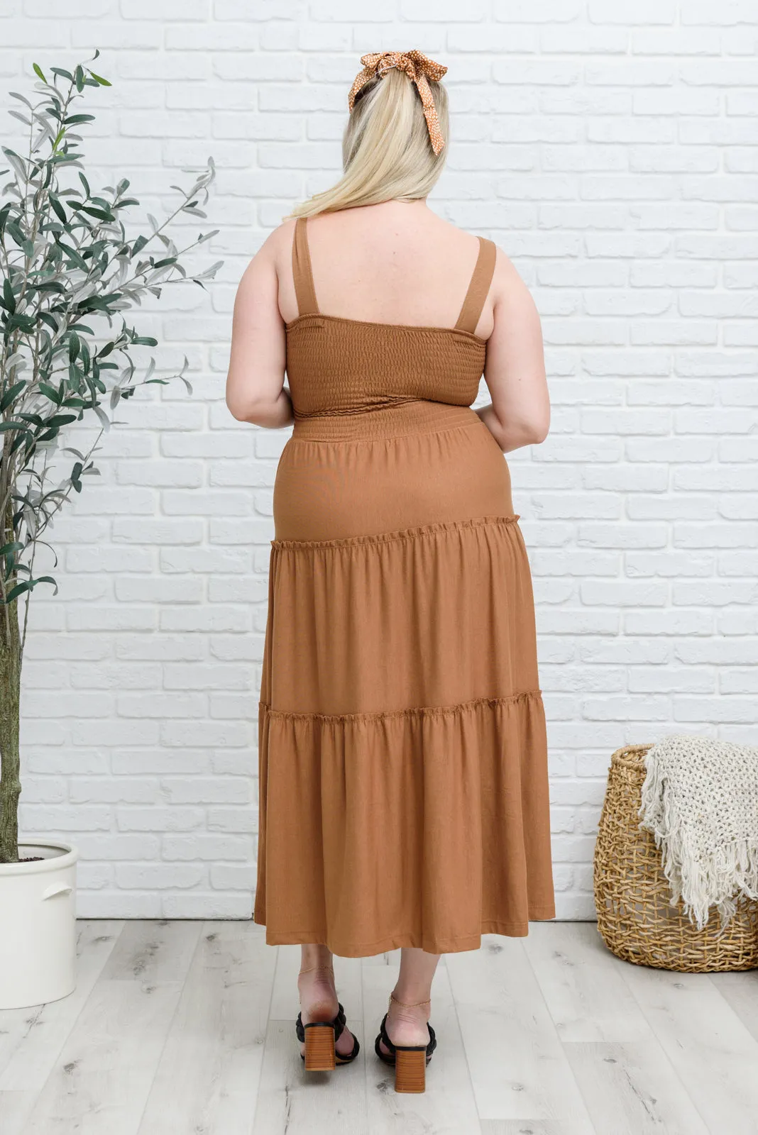 Devon Tiered Midi Dress in Camel