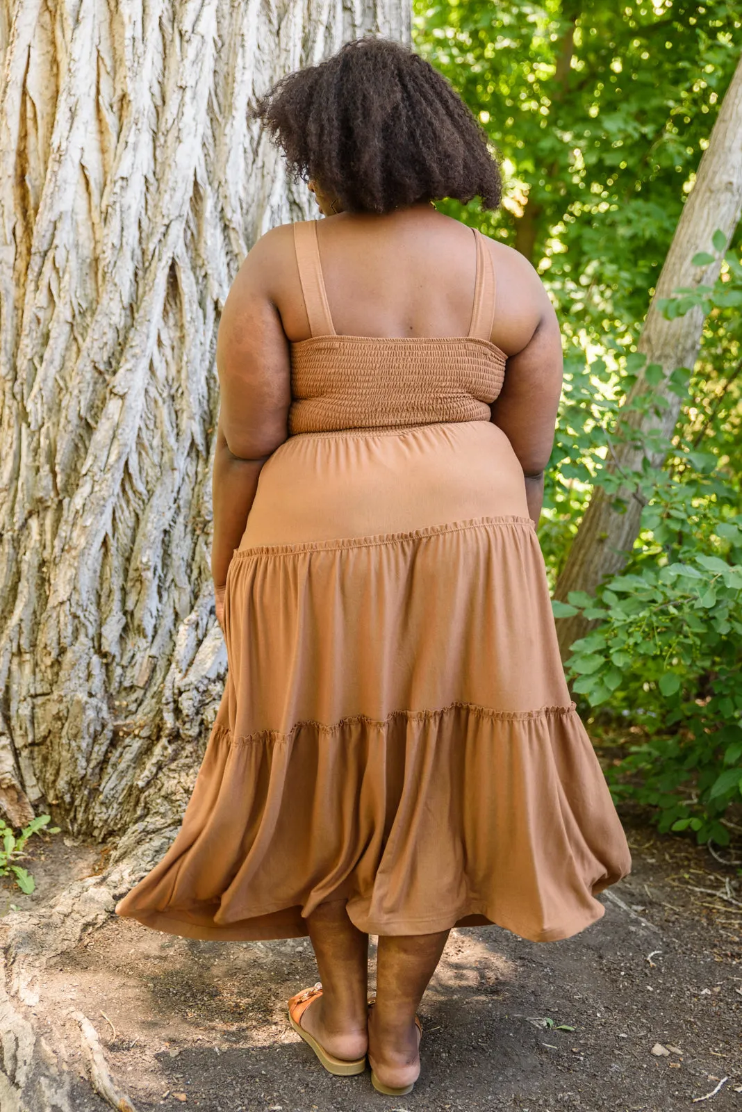 Devon Tiered Midi Dress in Camel