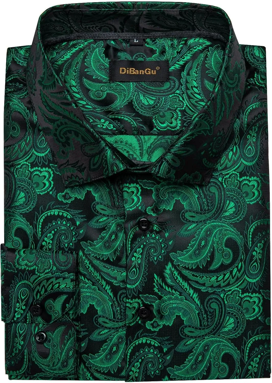 DiBanGu Silk Paisley Dress Shirts for Men Long Sleeve Button Down Shirt Casual Regular Fit Mens Shirts Wedding Party