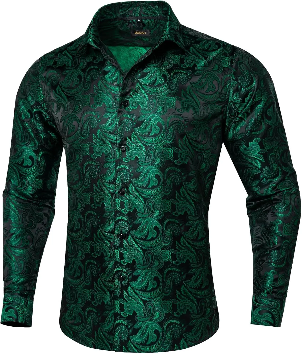 DiBanGu Silk Paisley Dress Shirts for Men Long Sleeve Button Down Shirt Casual Regular Fit Mens Shirts Wedding Party