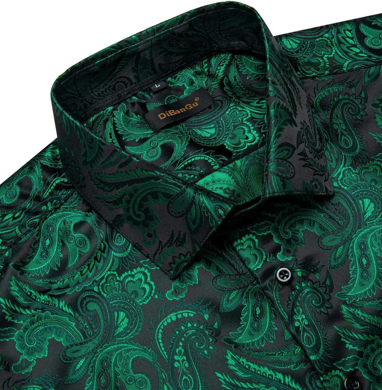 DiBanGu Silk Paisley Dress Shirts for Men Long Sleeve Button Down Shirt Casual Regular Fit Mens Shirts Wedding Party