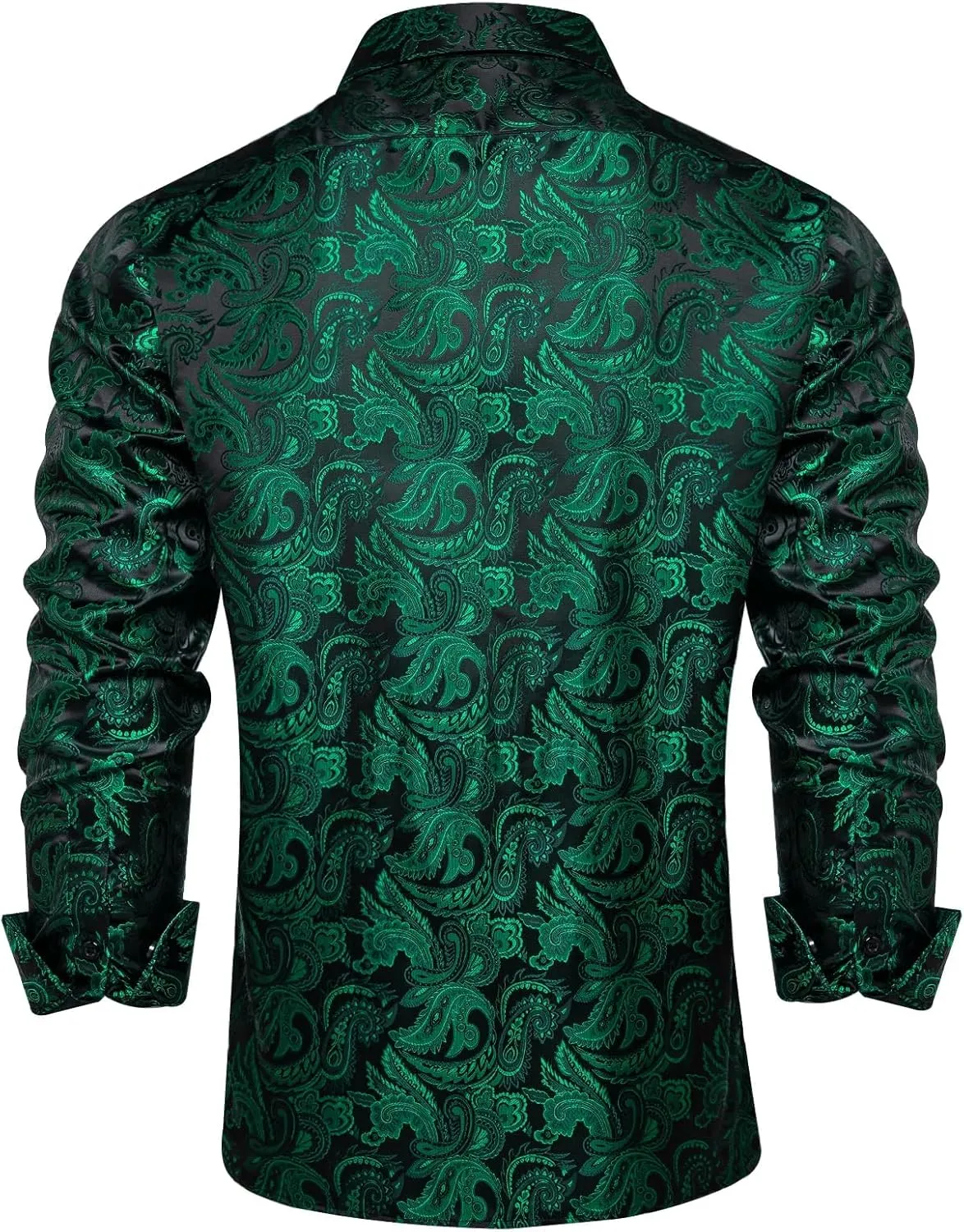 DiBanGu Silk Paisley Dress Shirts for Men Long Sleeve Button Down Shirt Casual Regular Fit Mens Shirts Wedding Party