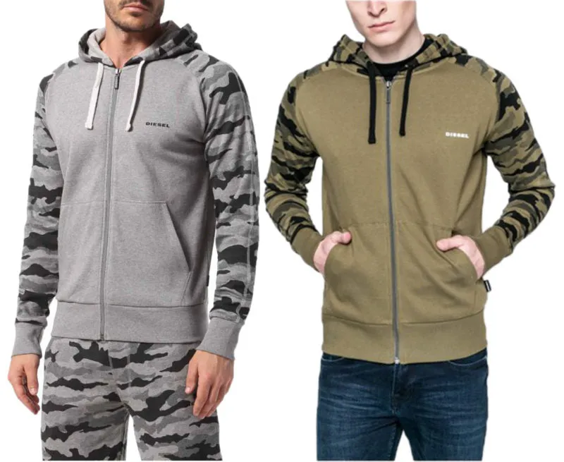 DIESEL BRIANZ Mens Zipped Hoodie Camoufludge Hooded Casual Sweatshirts Tops