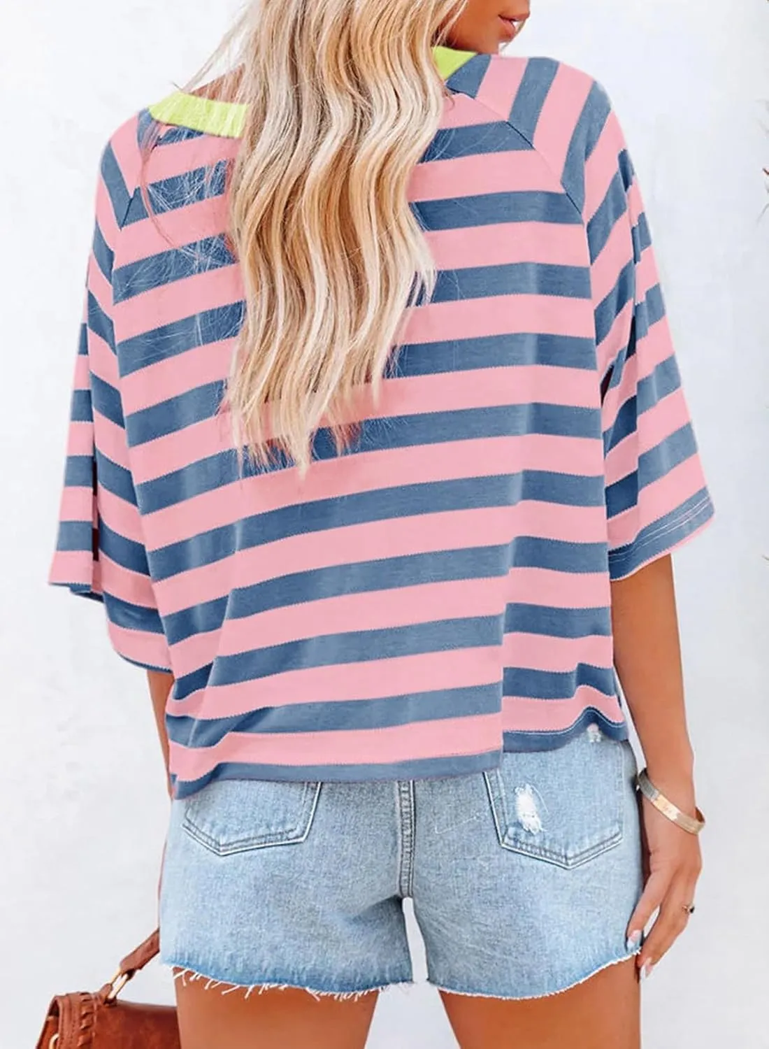 Dokotoo Tops for Women Striped 2025 Fashion T Shirts for Women Color Block Crewneck Design Loose Basic Tee