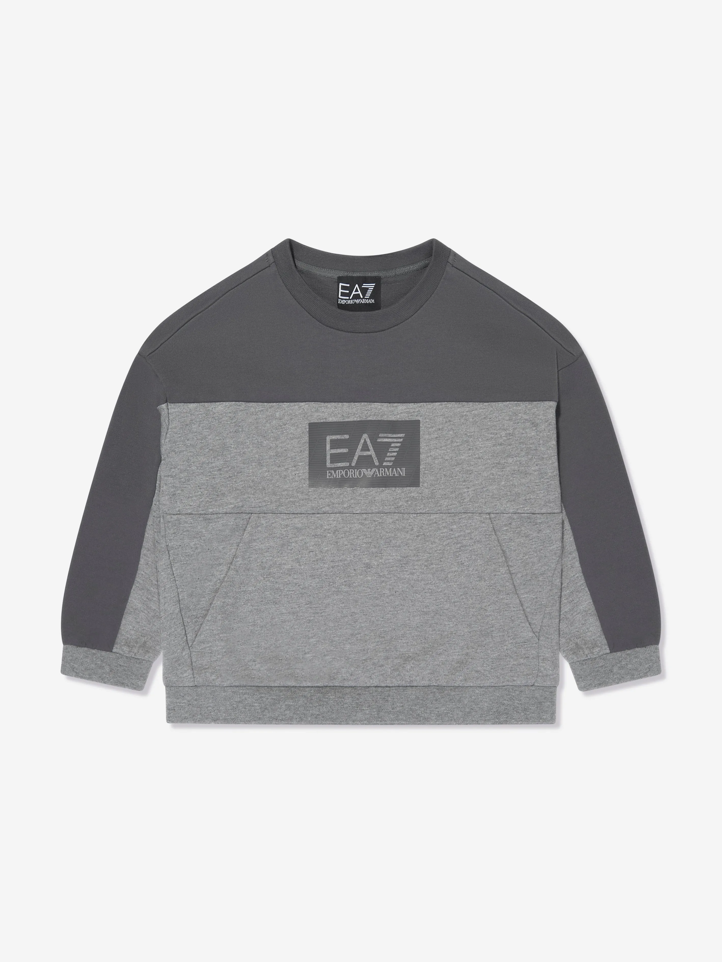 EA7 Emporio Armani Boys Train Tonal Black Logo Sweatshirt in Grey