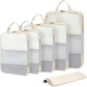ECOHUB 6 Set Compression Packing Cubes, Lightweight Beach Vacation Travel Essentials Durable Travel Accessories for Suitcase Carry On Luggage Organizer Bags with YKK Zippers Shoe Bag, Beige