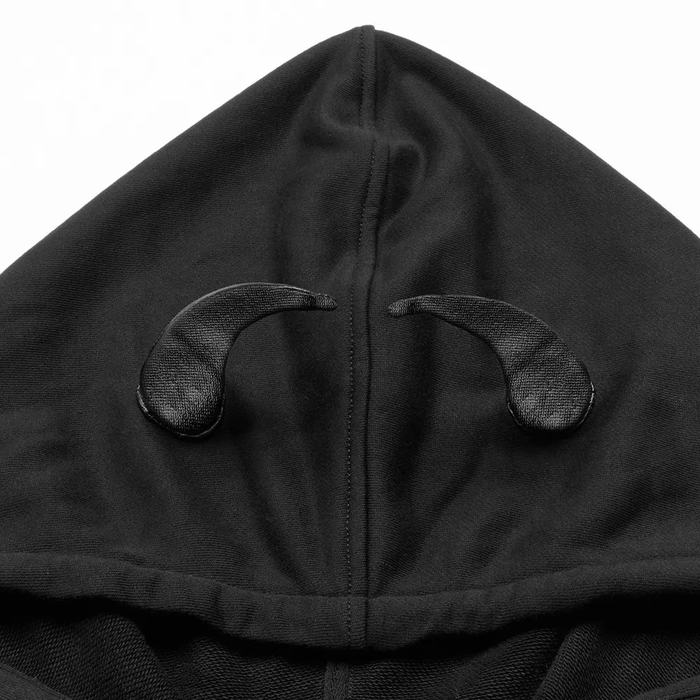 Edgy Black Crop Hoodie with Devil Horns and Tail