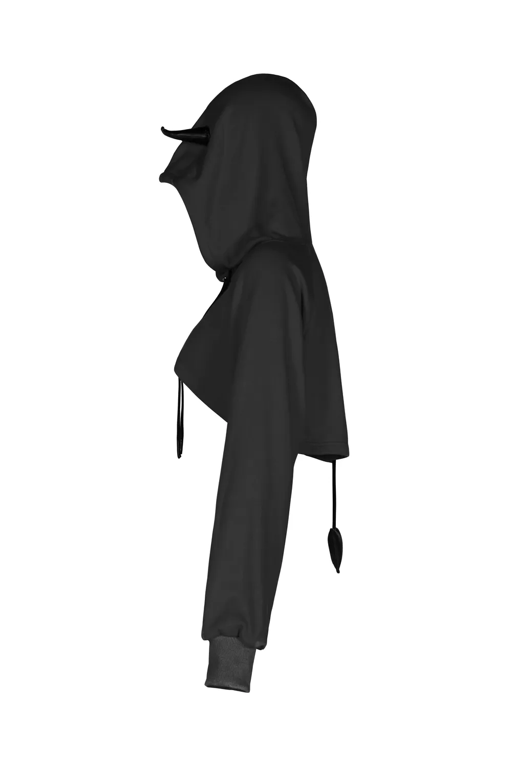 Edgy Black Crop Hoodie with Devil Horns and Tail