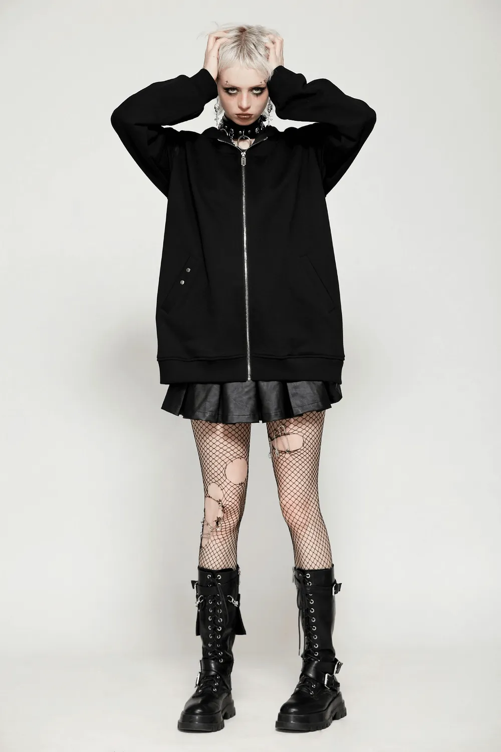 Edgy Gothic Batwing Zip-Up Loose Hoodie for Women
