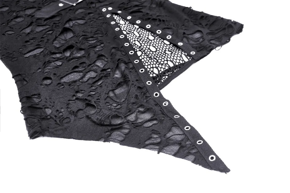 Edgy Grunge Deconstructed Mesh Sweatshirt with Buckle Accents
