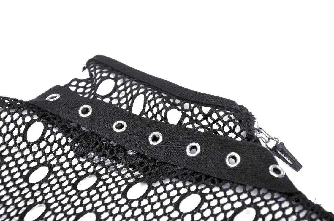 Edgy Grunge Deconstructed Mesh Sweatshirt with Buckle Accents