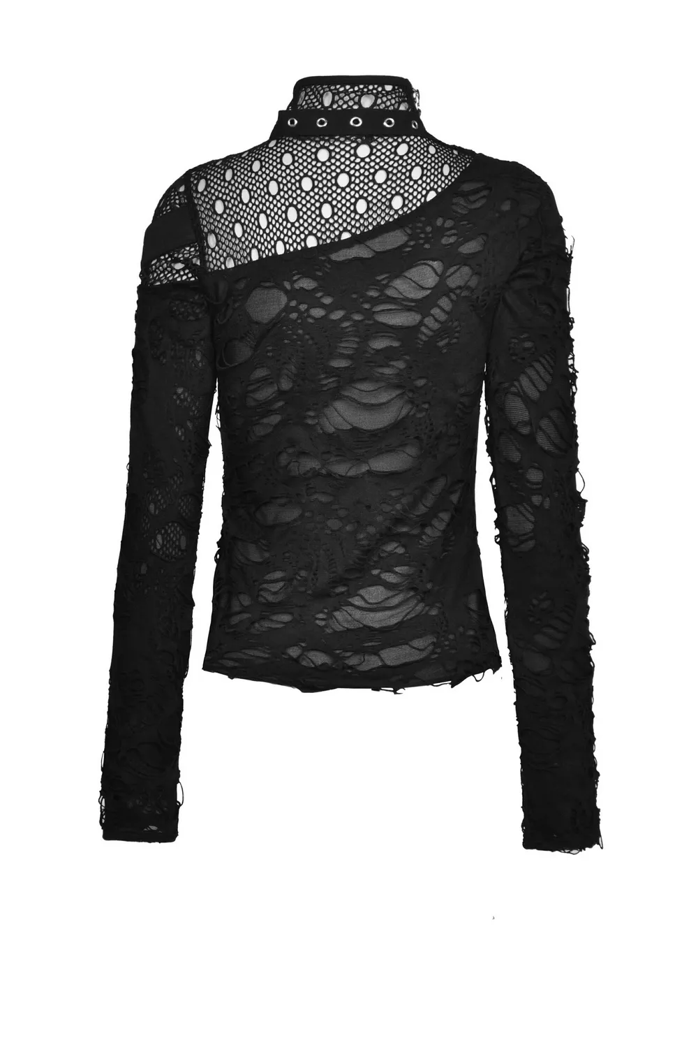 Edgy Grunge Deconstructed Mesh Sweatshirt with Buckle Accents