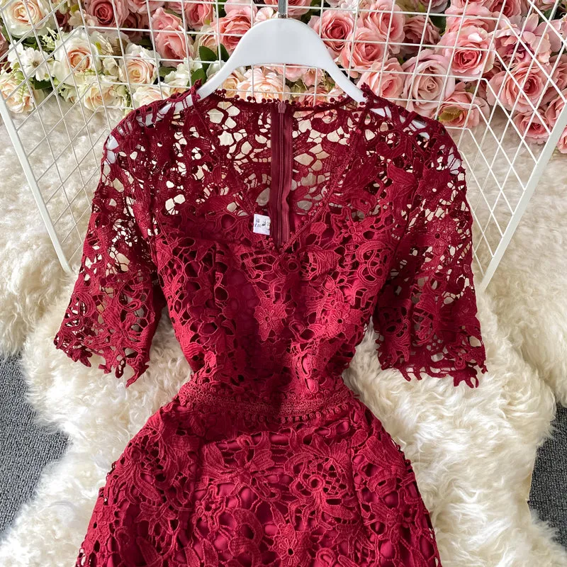 Elegant Hollowed Lace Gown
