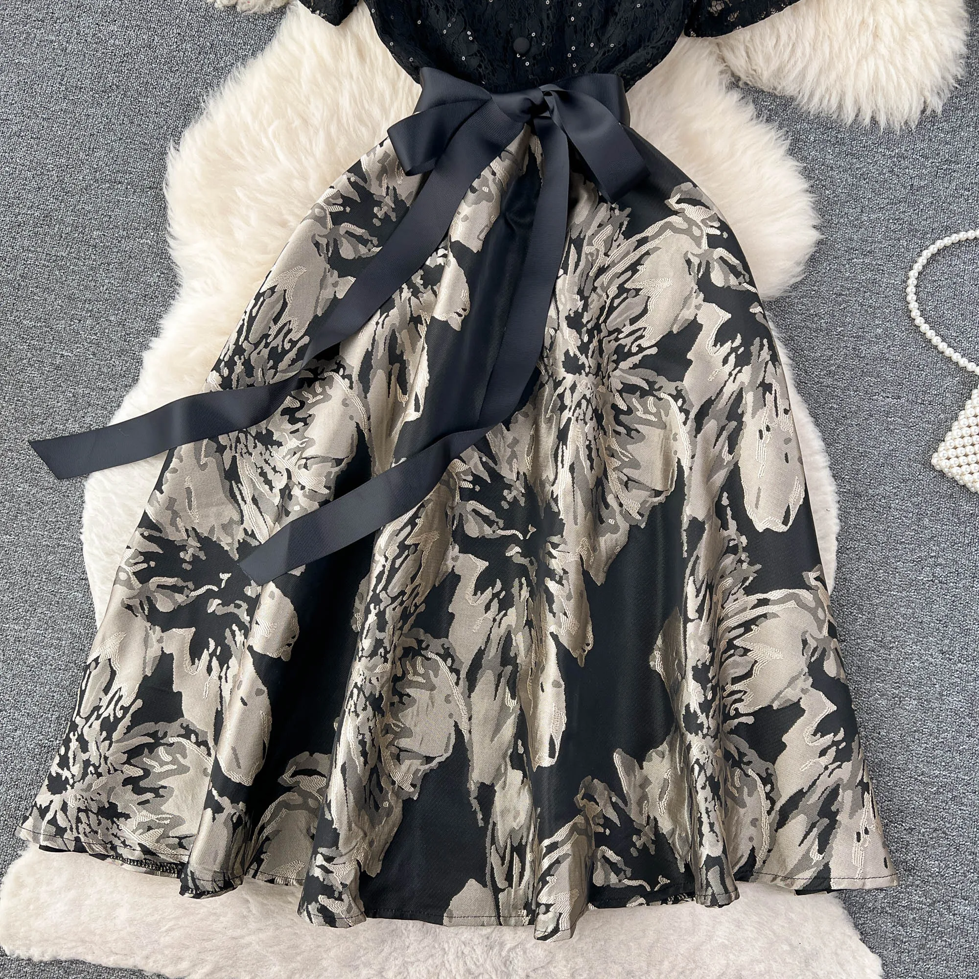Elegant Hollowed Patchwork Lace Dress