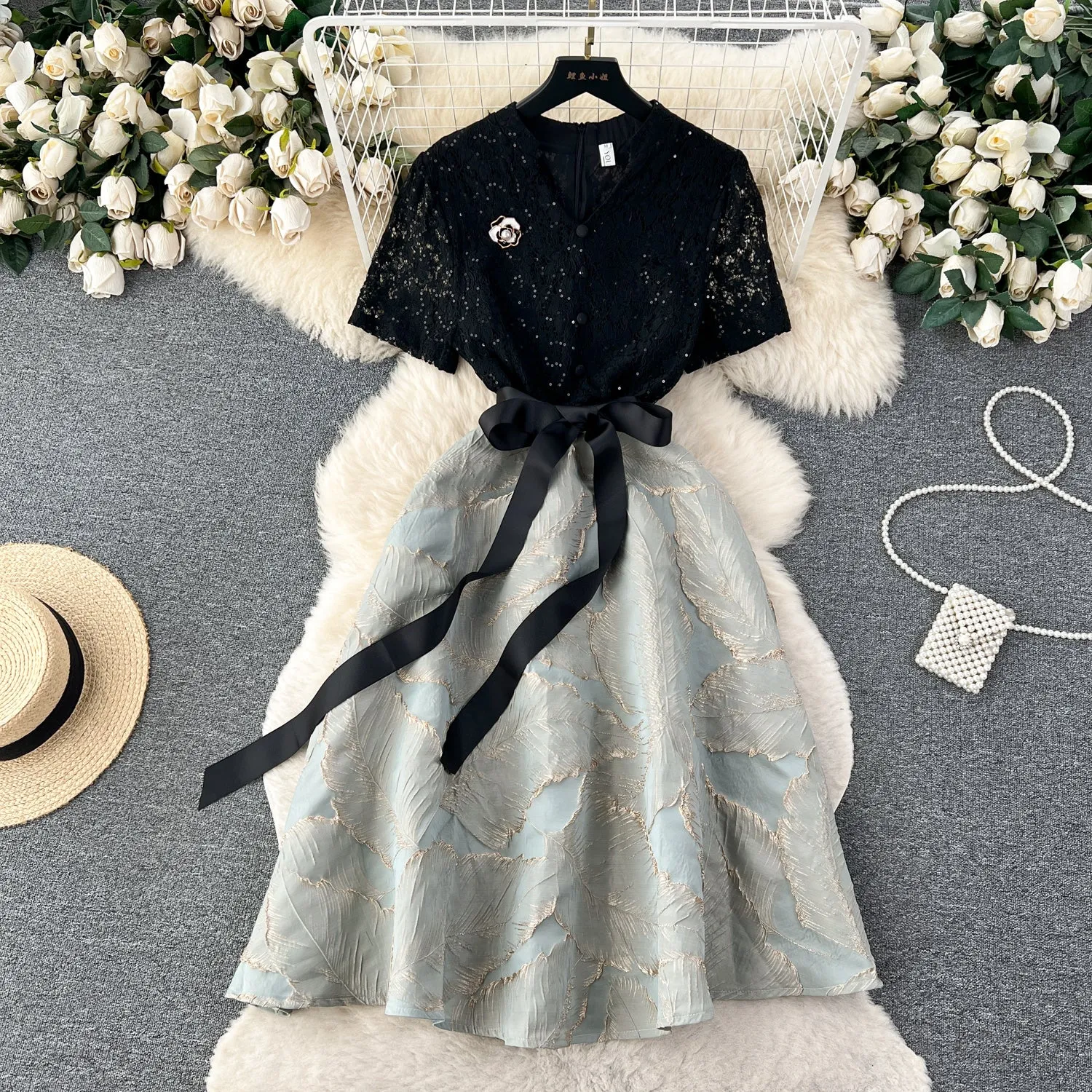 Elegant Hollowed Patchwork Lace Dress