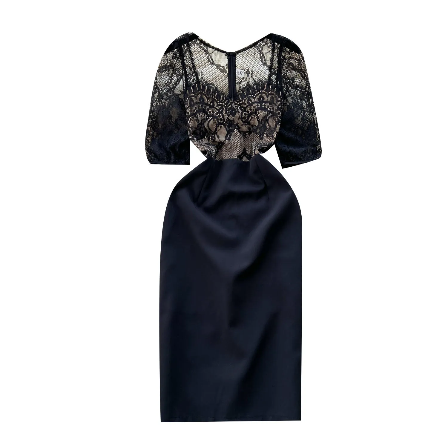 Elegant Patchwork Black Lace Dress