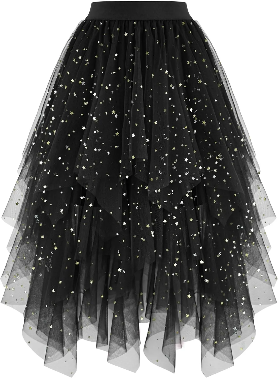 Ellames Women's Tulle Skirts High Low Layered Puffy Fairy Skirts Midi Length Irregular Tutu Skirt