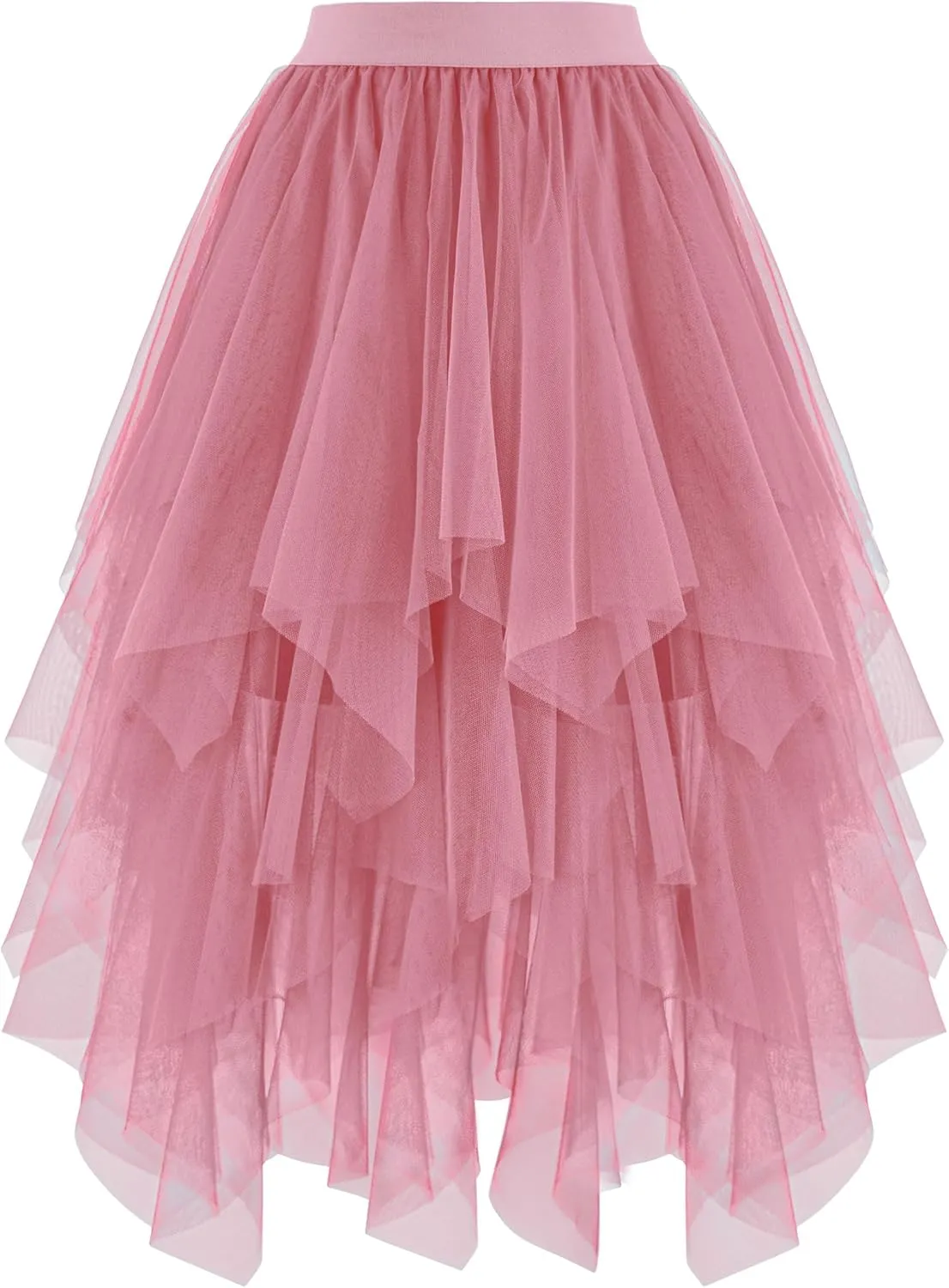 Ellames Women's Tulle Skirts High Low Layered Puffy Fairy Skirts Midi Length Irregular Tutu Skirt