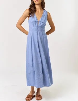 Emilia Blue Pinstripe Cotton Midi Dress