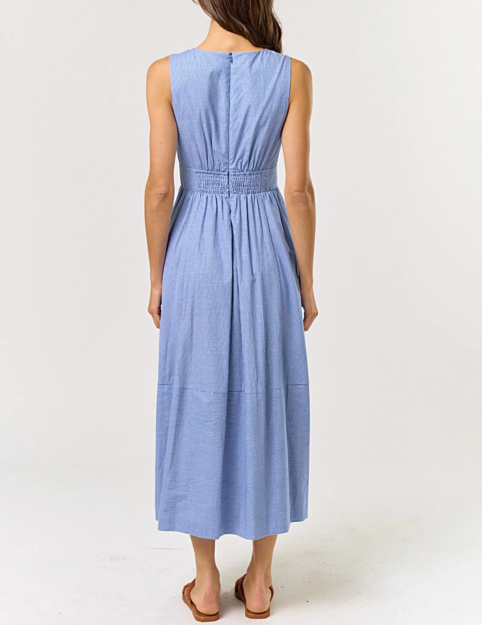 Emilia Blue Pinstripe Cotton Midi Dress