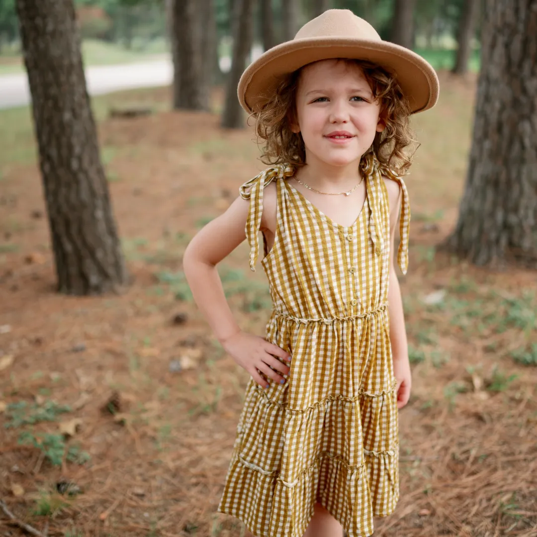 Emma Grace Shoppe Organic Tiered Tie Dress - Gold Gingham