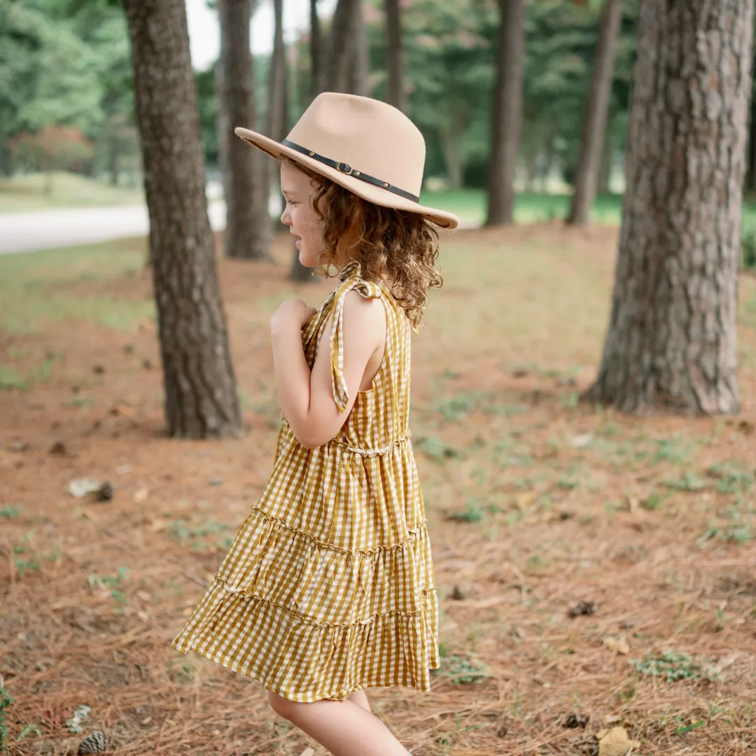 Emma Grace Shoppe Organic Tiered Tie Dress - Gold Gingham