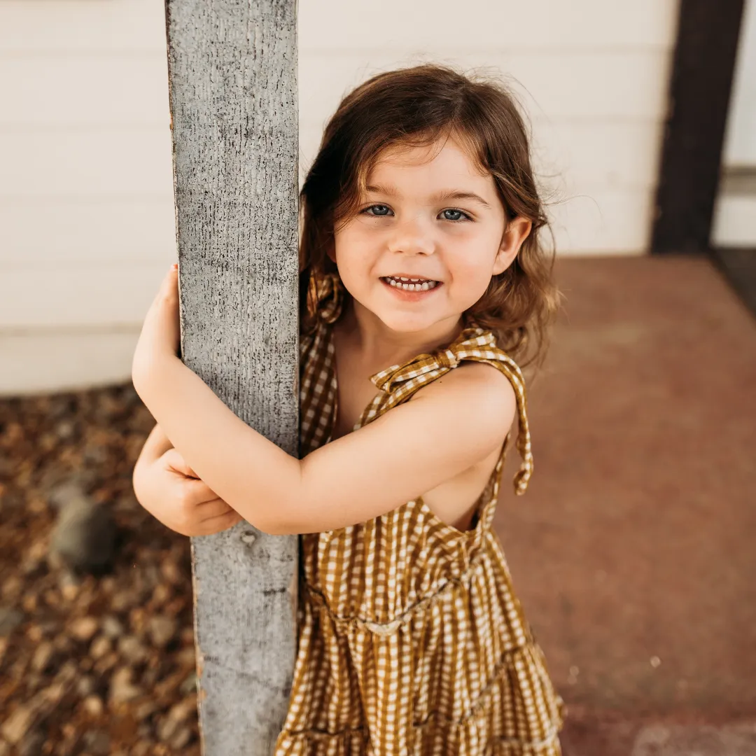Emma Grace Shoppe Organic Tiered Tie Dress - Gold Gingham