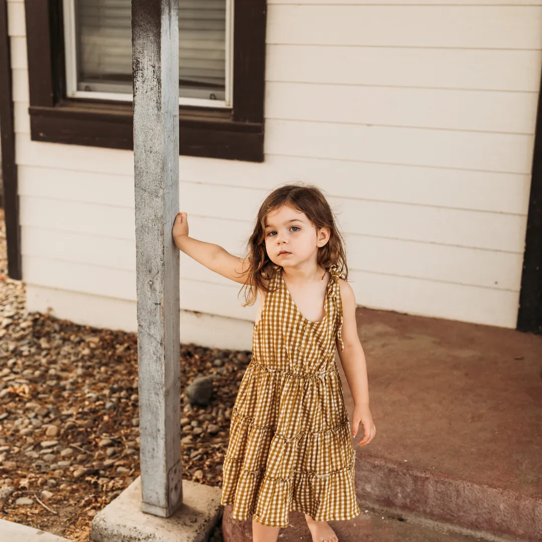 Emma Grace Shoppe Organic Tiered Tie Dress - Gold Gingham