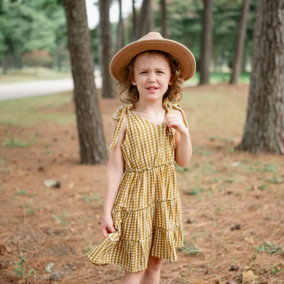 Emma Grace Shoppe Organic Tiered Tie Dress - Gold Gingham