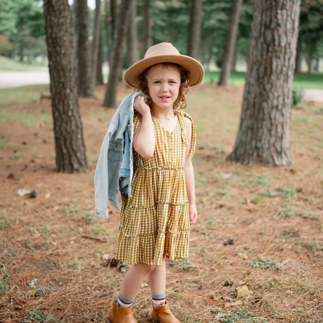 Emma Grace Shoppe Organic Tiered Tie Dress - Gold Gingham