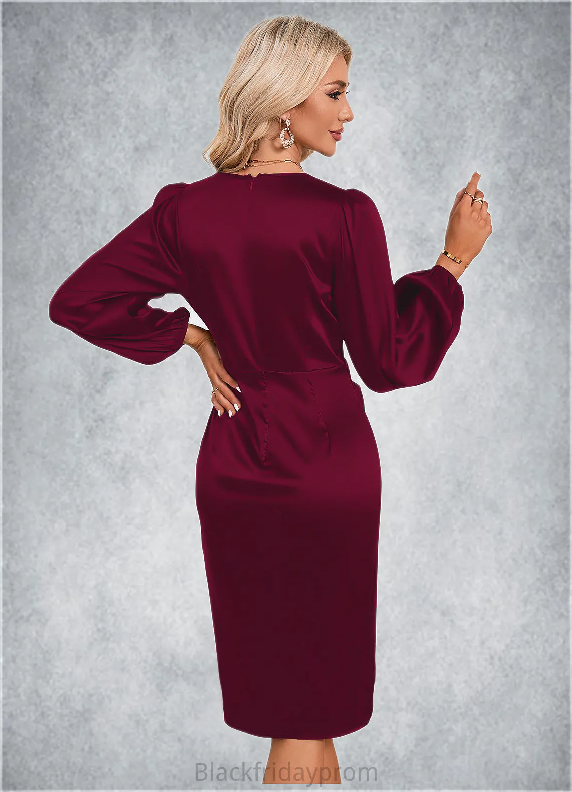 Emmy Ruffle V-Neck Elegant Sheath/Column Satin Midi Mini Dresses BF2P0022271