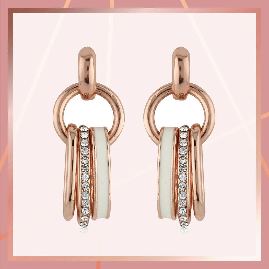 Enamel with Crystal white stone round drop Earrings