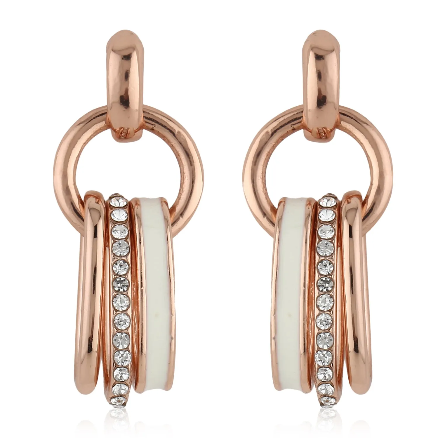 Enamel with Crystal white stone round drop Earrings