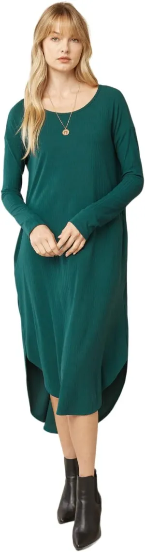 Entro Women's Hunter Ribbed Long Sleeve Pocket Midi Dress