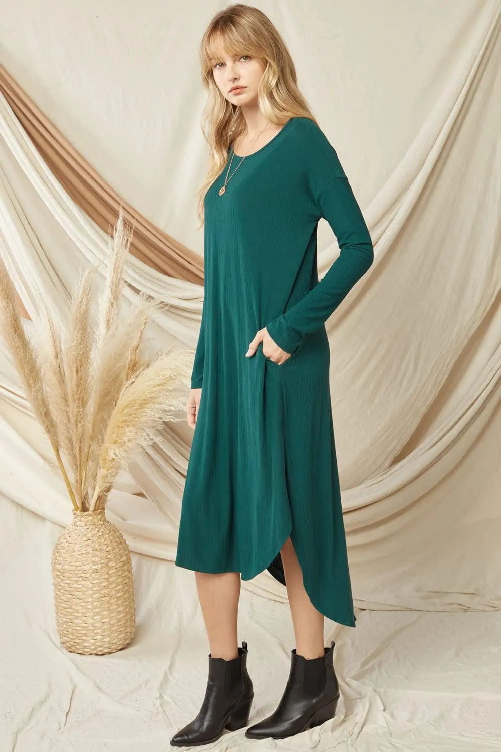 Entro Women's Hunter Ribbed Long Sleeve Pocket Midi Dress